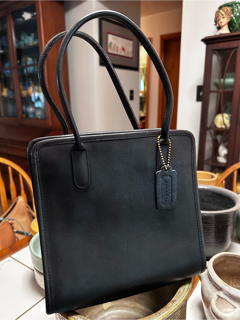 Coach Vintage Black Leather NYC Small Tote